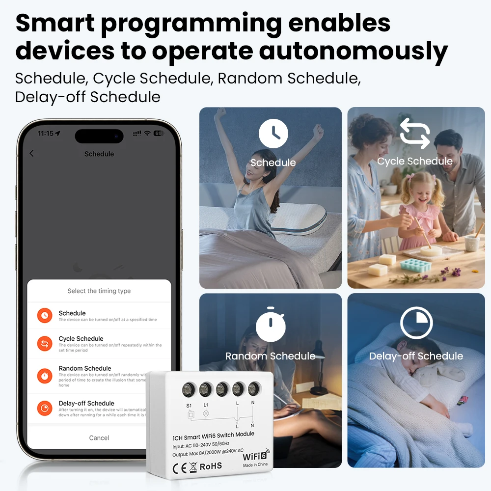 AVATTO Tuya WiFi 6 وحدة تبديل الإضاءة الذكية الصغيرة، مفتاح المنزل الذكي لتقوم بها بنفسك قواطع APP التحكم عن بعد يعمل مع Alexa وGoogle Home #3
