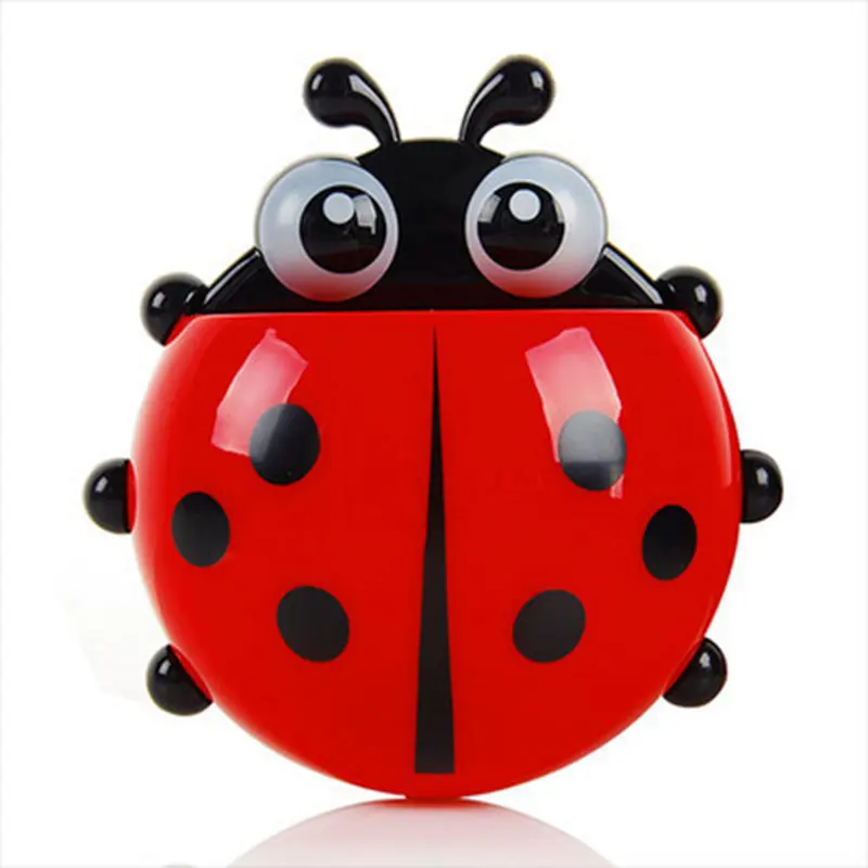 Cute Ladybird Beetle Shaped Toothpaste Rack Strong Suction Cup Plastic Toothbrush Holder Bathroom Wall Tooth Holde