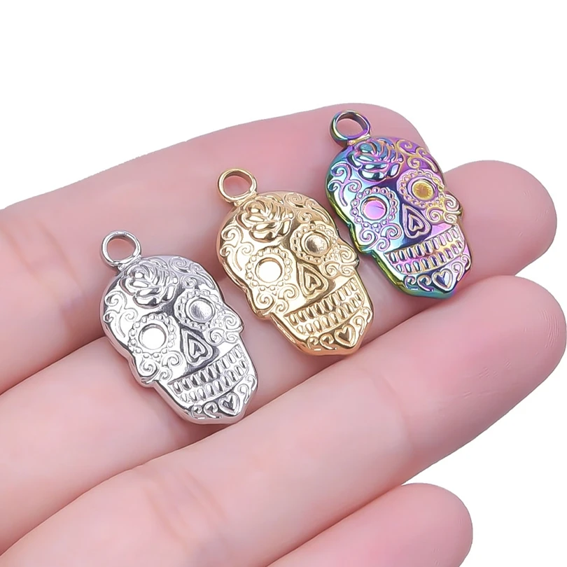 3/6pcs Fashion Punk Skull Charms Pendant For Jewelry Making Diy Men/Boy Necklace Earrings Keychain Stainless Steel Accessories