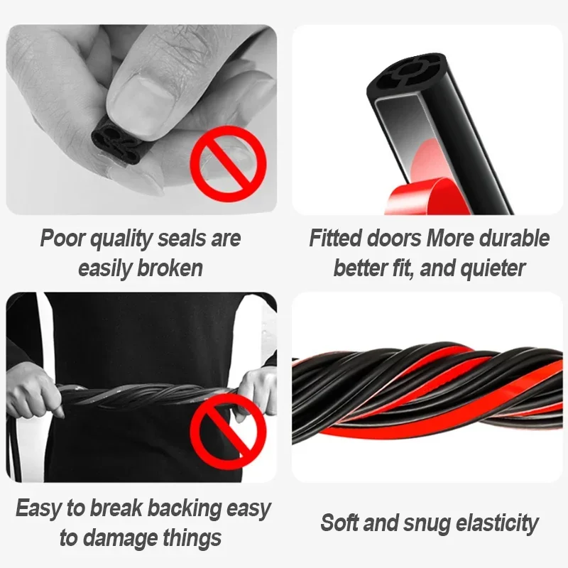 5/16/25m Car Door Seal Strips Sticker Double Layer Weatherstrip Rubber Sound Insulation For Car Door Trunk Engine Cover