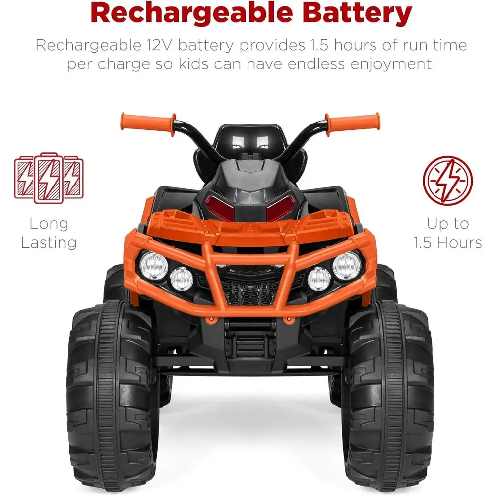 Elektryczny quad dla dzieci 12V, pojazd terenowy z Bluetooth, prędkość maksymalna 6 km/h, opony z bieżnikiem, kolor pomarańczowy