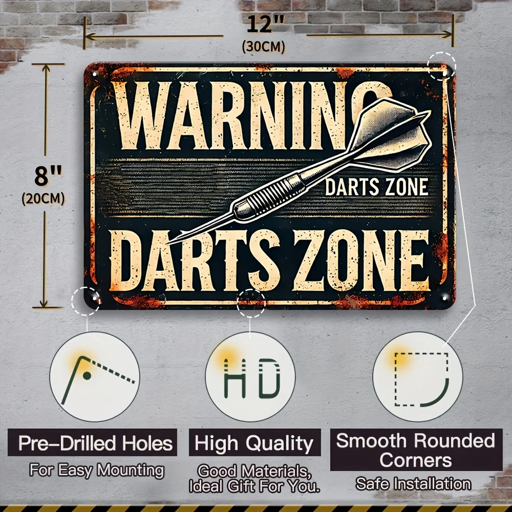 [Vintage Darts]  Vintage Metal Darts Tin Sign Set |  Retro Humor & Warning Decor for Man Cave, Bar, Garage, Durable Industrial W