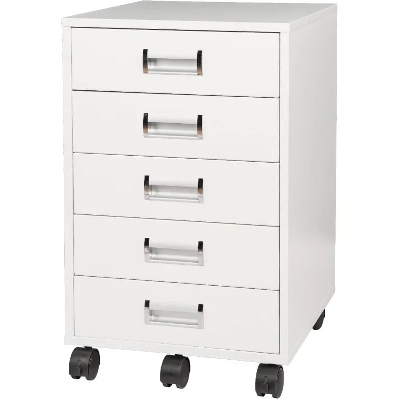 

5 Drawer Mobile Cabinet Fully Assembled Except Casters Built-in Handle (White)