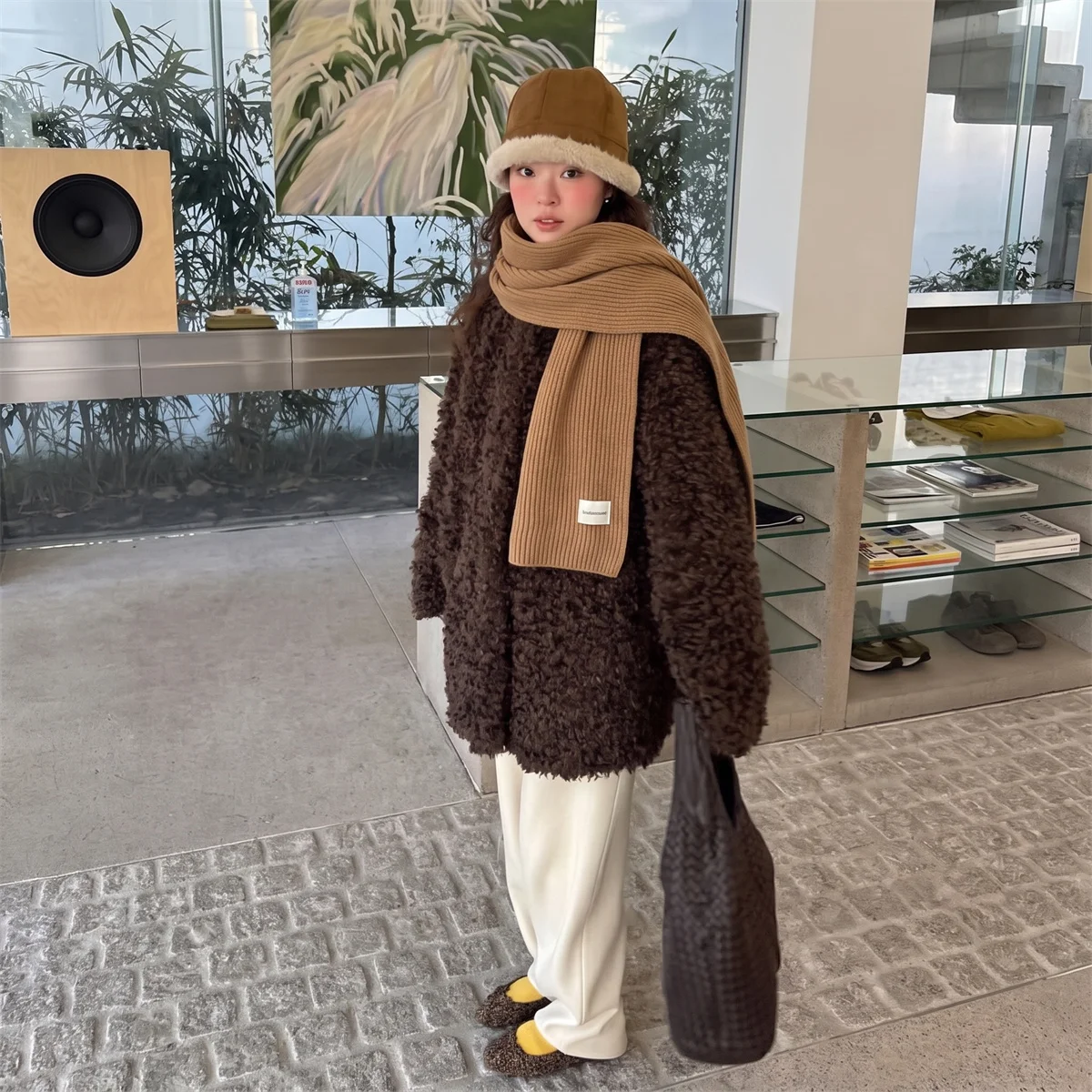 Ladies Thick Warm Soft Polar Fleece Knit Neck Wrap Solid Long Scarf Stylish Minimalist Casual Winter Shawl For Daily Outfit