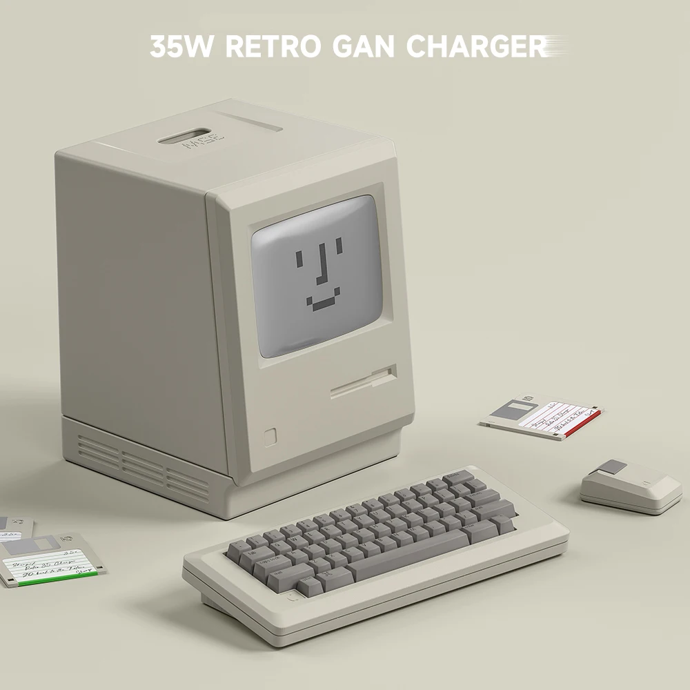 Retro 35w Wall Charger with Smart LED Display, GaN Ⅲ PPS PD 35W Foldable Fast Charger for iPhone, iPad, MacBook