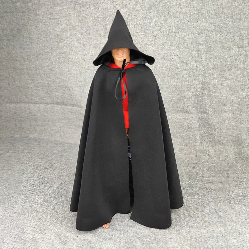 1/6 Scale Male Black Wizard Hooded Cloak Ancient Big Hat Cloak Clothes Model for 12'' Soldier Body Accessories Gift Display