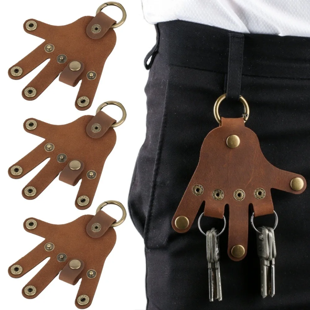 Cowhide Palm Car Keychain Portable Creative Design Palm Five Finger Leather Keyring Punk Car Key Pendant Keychain Accessories