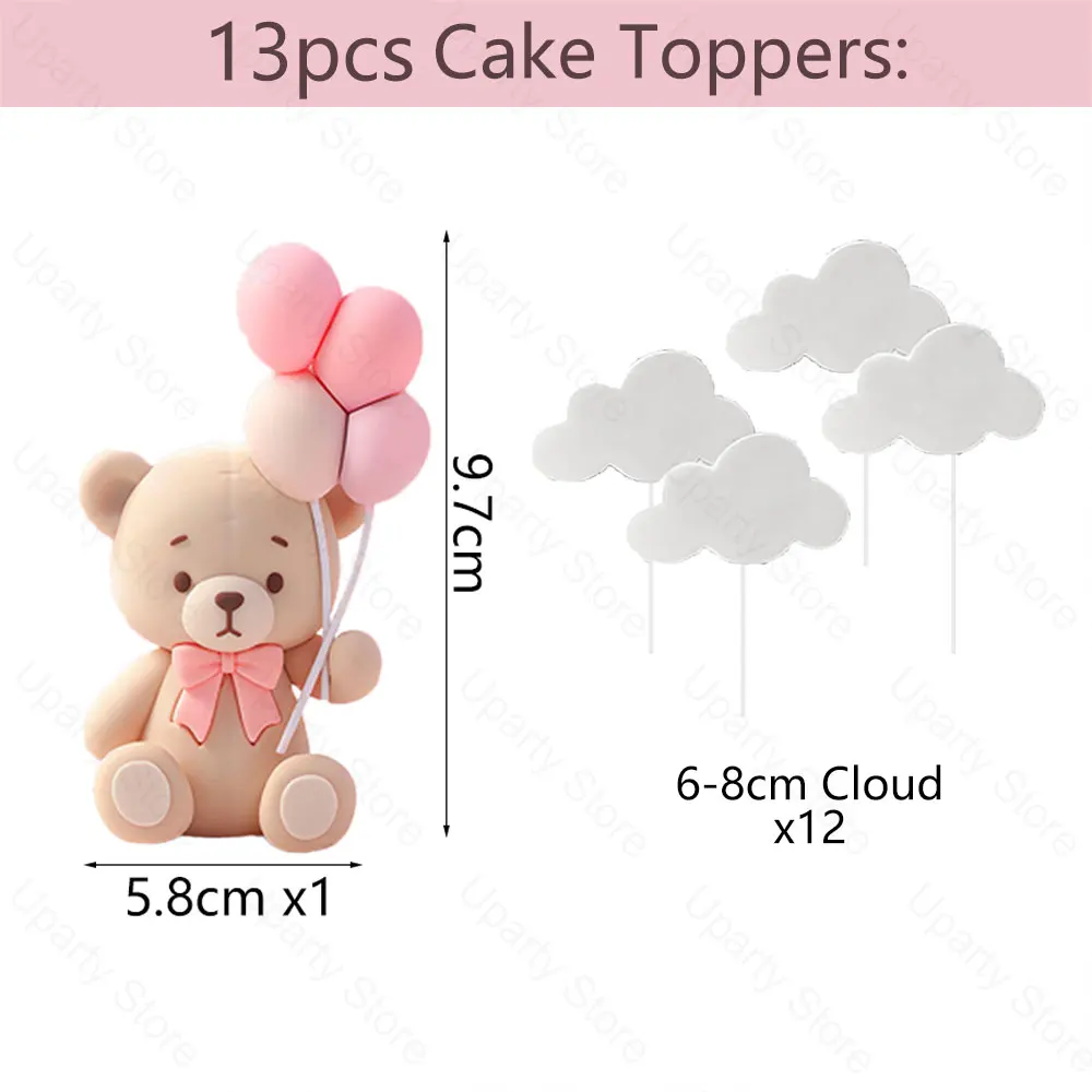 Luftballons Bär Kuchen Topper Erröten Rosa Kugeln Weiße Wolke Bär Halten Luftballons Kuchen Dekoration für Geburtstag Baby Dusche Dekor – Detail 3