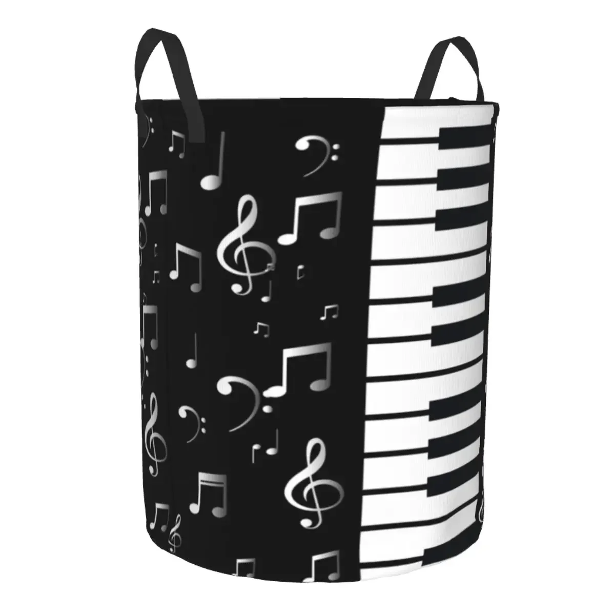 Custom Piano Keyboard Musical Notes Laundry Basket Collapsible Clothing Hamper Toys Organizer Storage Bins