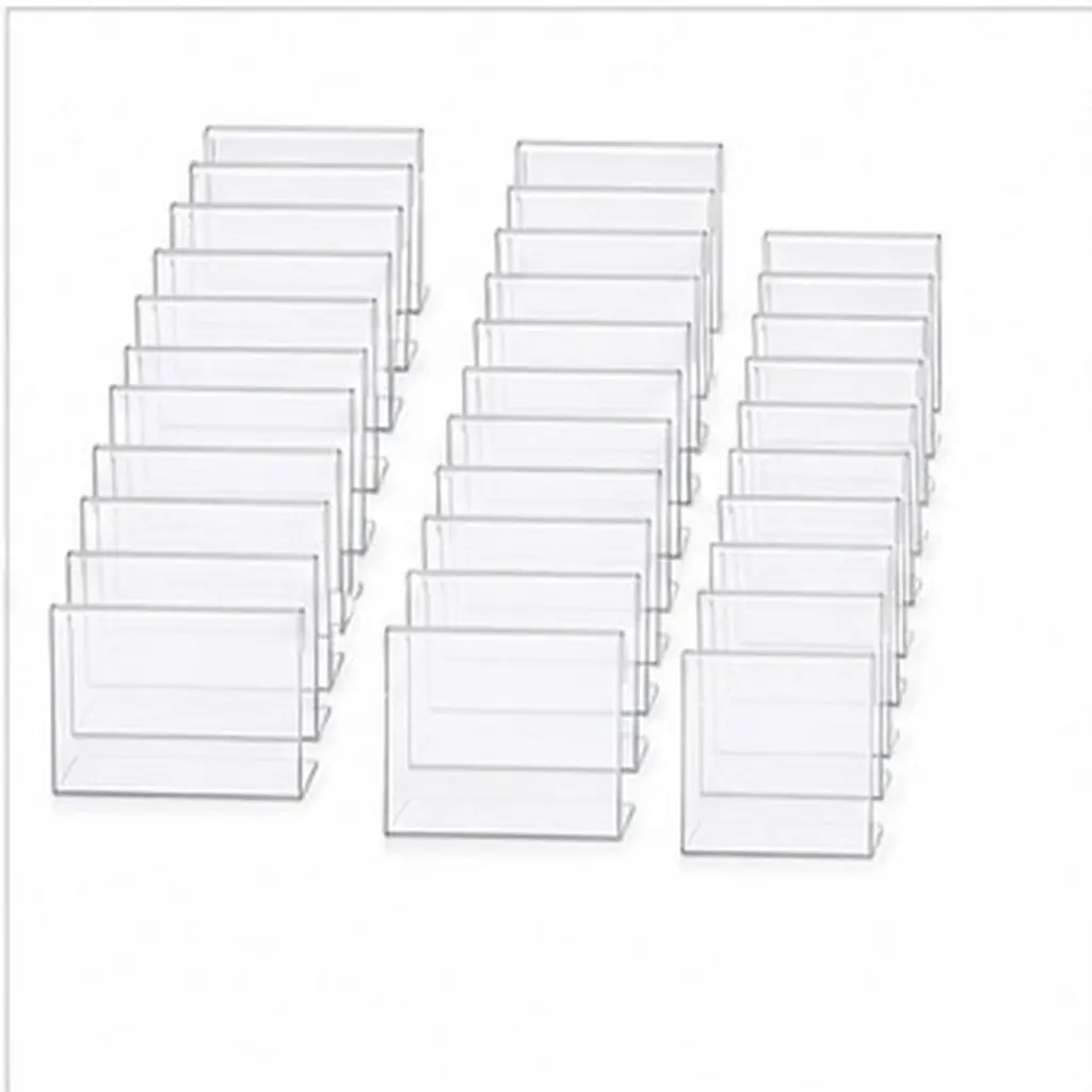 30Pcs Transparent Table Sign Holders Slanted Design Clear Acrylic Label Sign Holders Space Saving Table Number Stand for Retail
