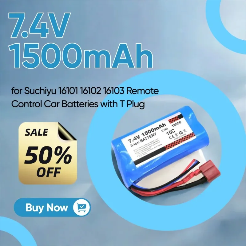 

7.4V 1500mAh Rechargeable Lithium Battery for Suchiyu 16101 16102 16103 Remote Control Car Batteries with T Plug
