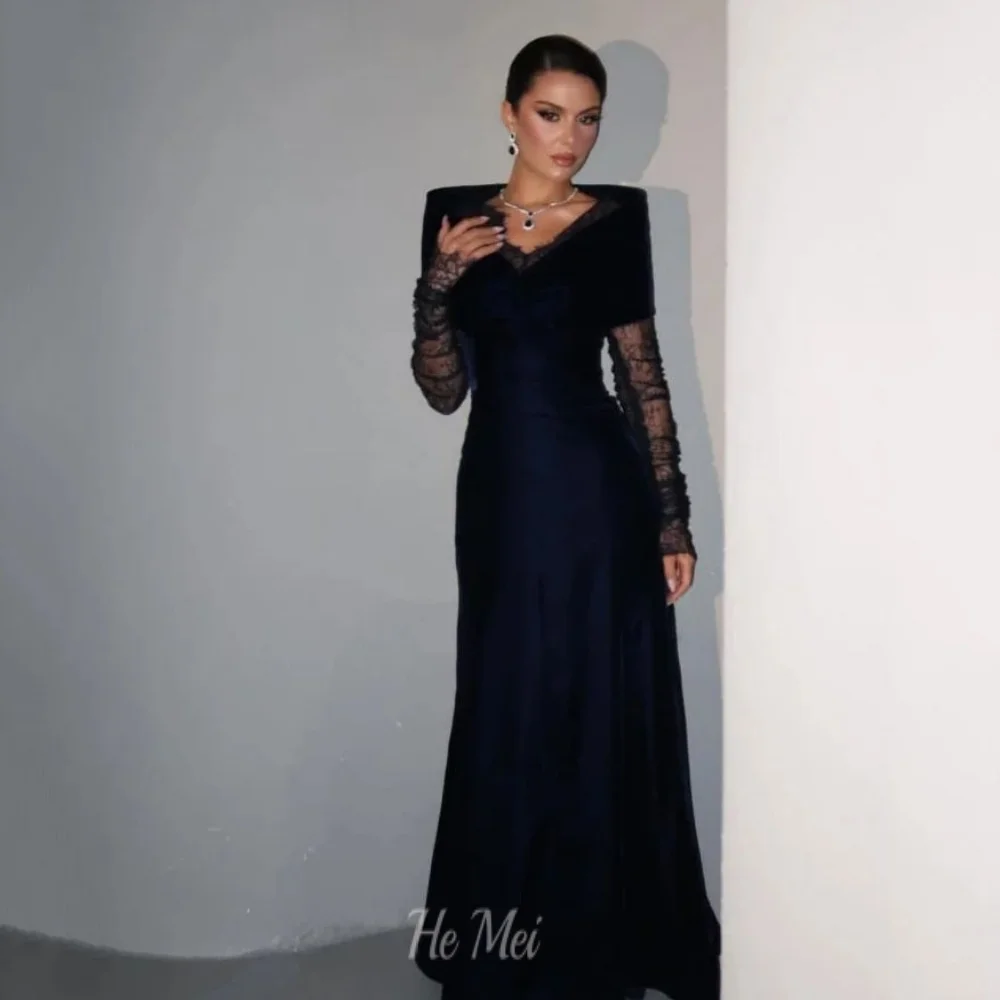 

Customized Prom Dresses Mermaid Black Lace Evening Dress Long Sleeve Party Gowns Vintage Vestidos De Novia