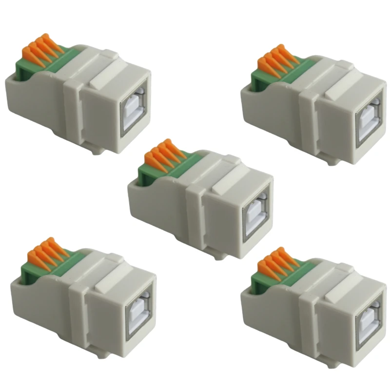 5-piece USB-B female base with terminal printer connector, with buckle support for wall panel installation, black and white