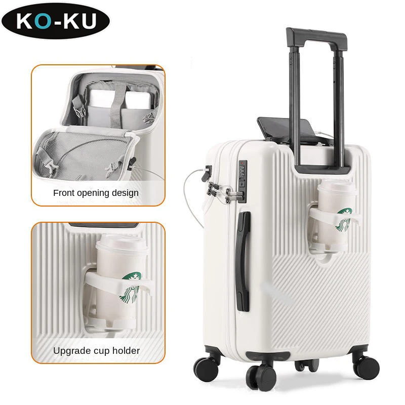 KO-KU Front Opening Luggage Upgrade Type-C Port Cup holder Women Small 20\