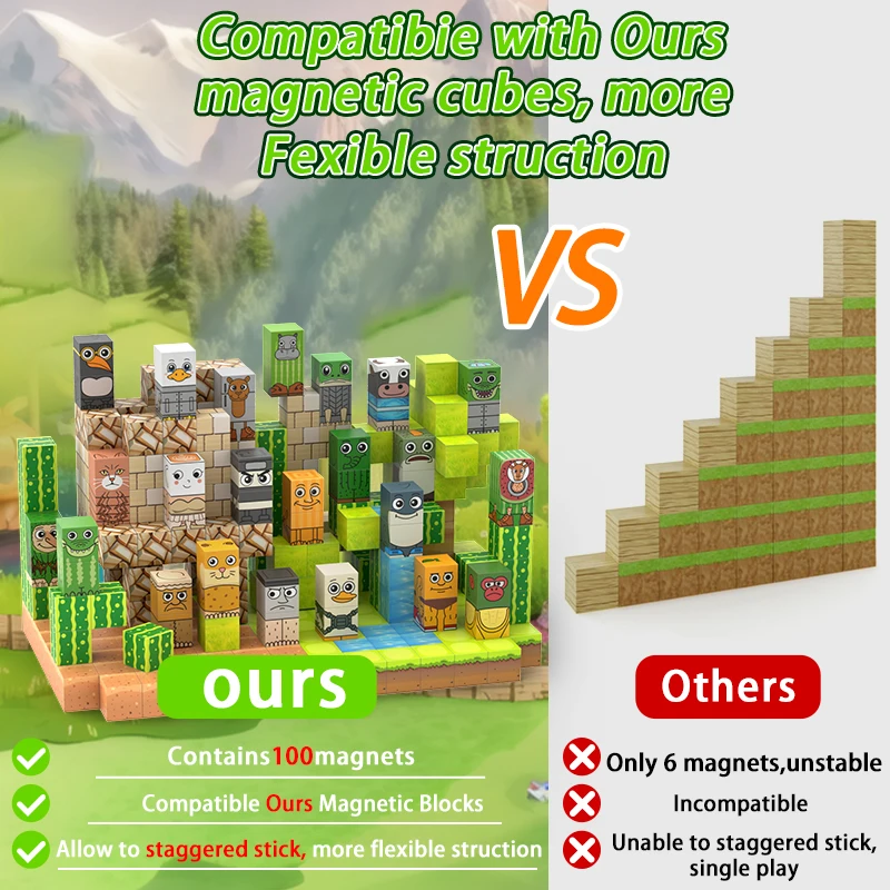 100 pièces blocs magnétiques Tung Tung Sahur blocs de construction magnétiques Tralalero Tralala jouet sensoriel éducatif pour enfant cadeau de noël