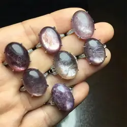 Natural Lepidolite Egg Face Copper Ring Fashion Jewelry Healing Energy Stone Crystal Trendy Creative Women Party Gift 1PCS
