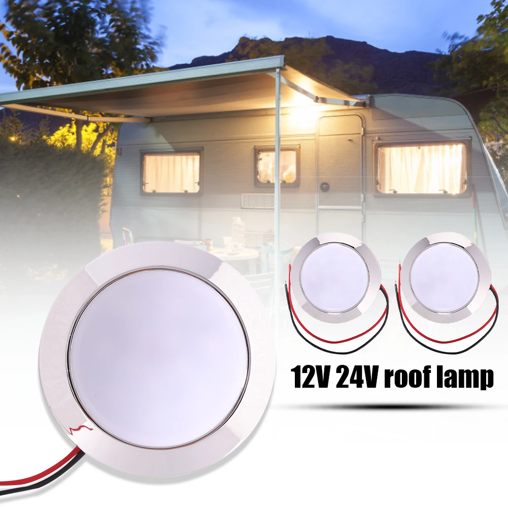 

12V Car Interior Roof Ceiling Lights Round Shape 24 SMT LED Recessed LED Ceiling Lights IP65 Waterproof for Boat Camping Trailer