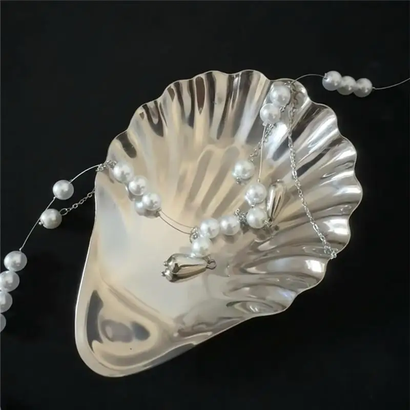Stainless Steel Plate Shell Shaped Dish Metal Cheese Dessert Dish Plate Jewelry Storage Metal Tray Soap Box Table Decoration