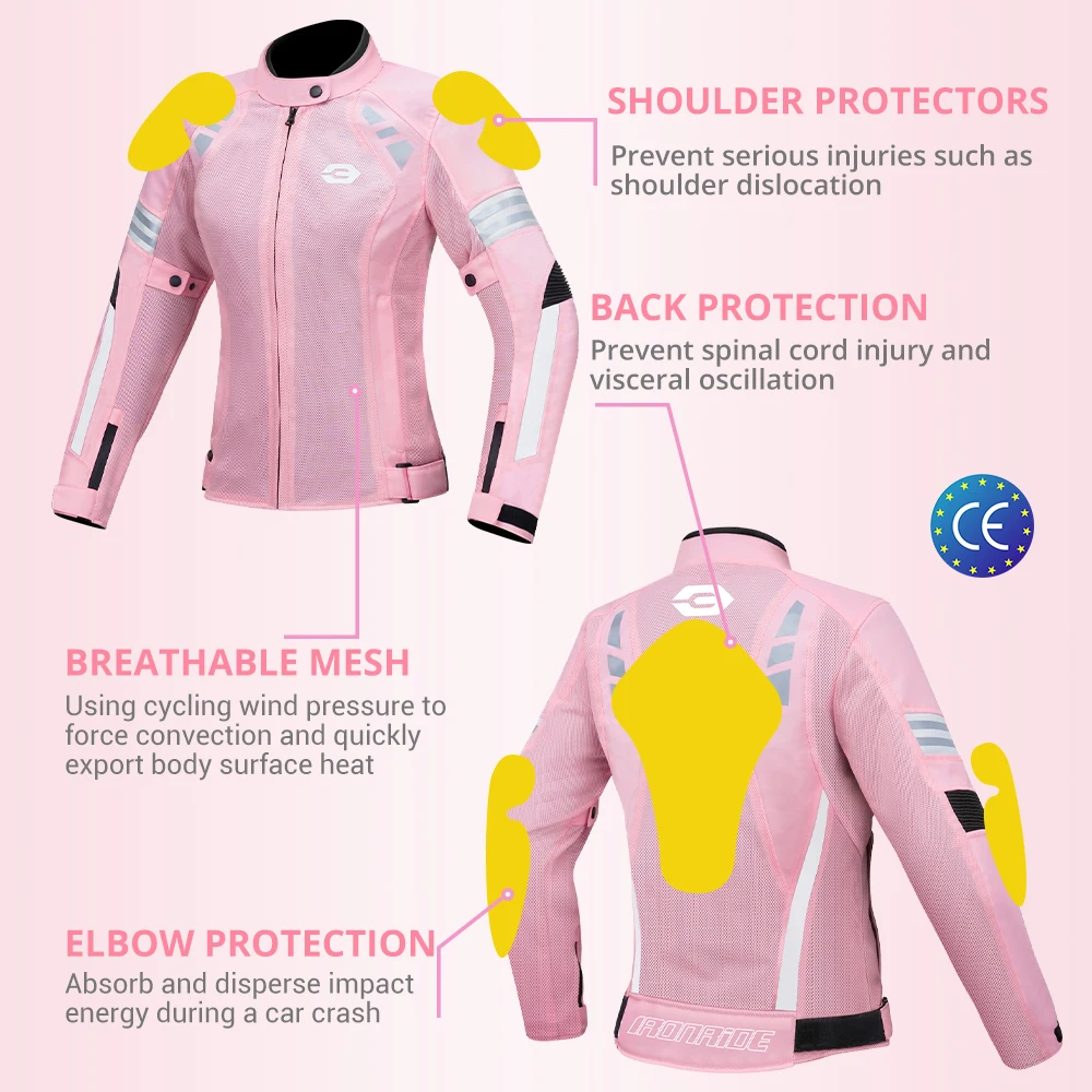 Summer Women Motorcycle Jackets Breathable Mesh Motorbike Riding Jacket Built-in Protective Gear Motocross Clothing Anti-Fall