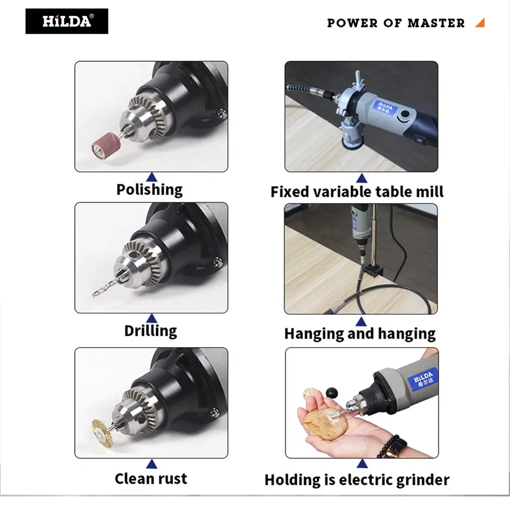 HILDA Electric Drill Rotary Tool Electric Tools Variable Speed 400W Mini Drill 6 Position Rotary Tools Mini Grinding Machine