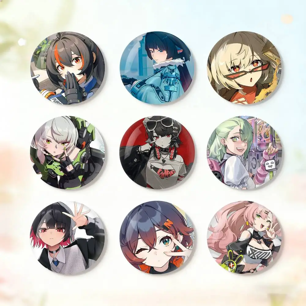 

N-nangong yu Aria S-Sunna ZZZ Badge fragmentation laser Game Figure Soft Button Pins Handmade Cartoon Round Brooch Bag