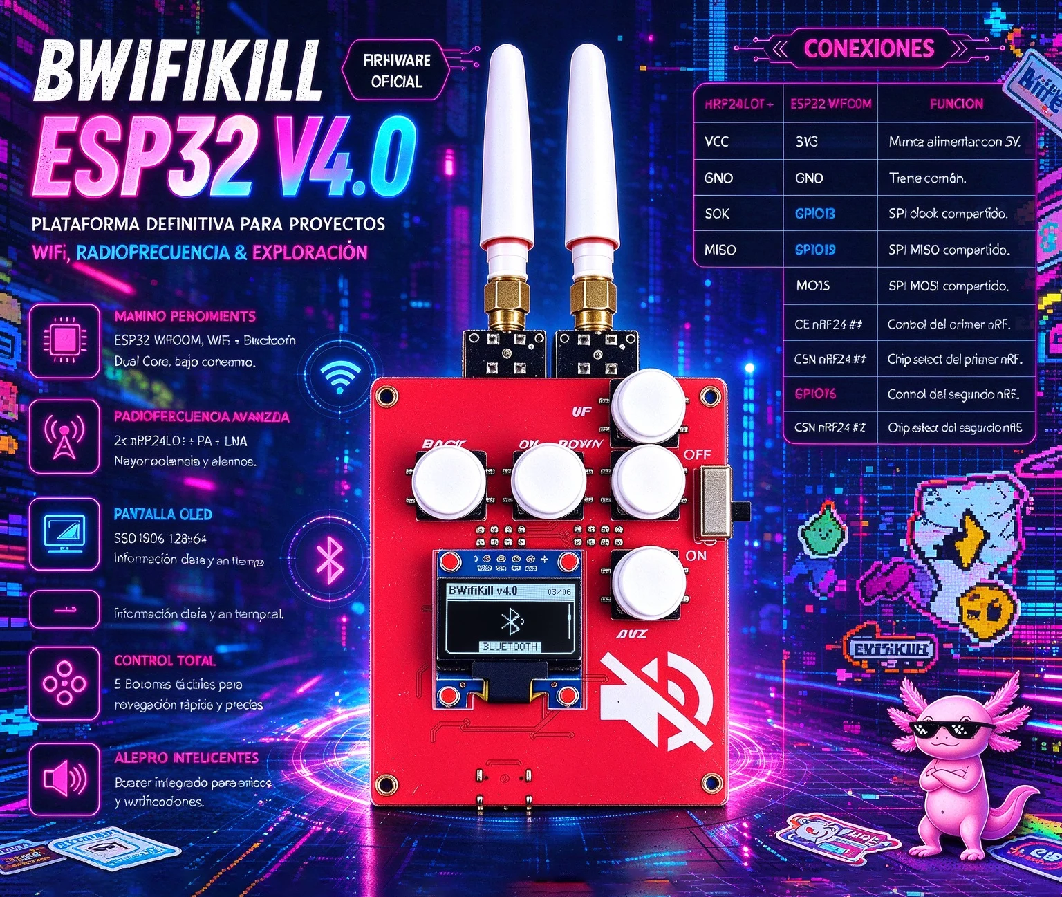 BWIFIKILL ESP32 V4.0 Development Board With OLED Screen Bluetooth & WiFi IoT Mainboard Open Source & PepeAngell