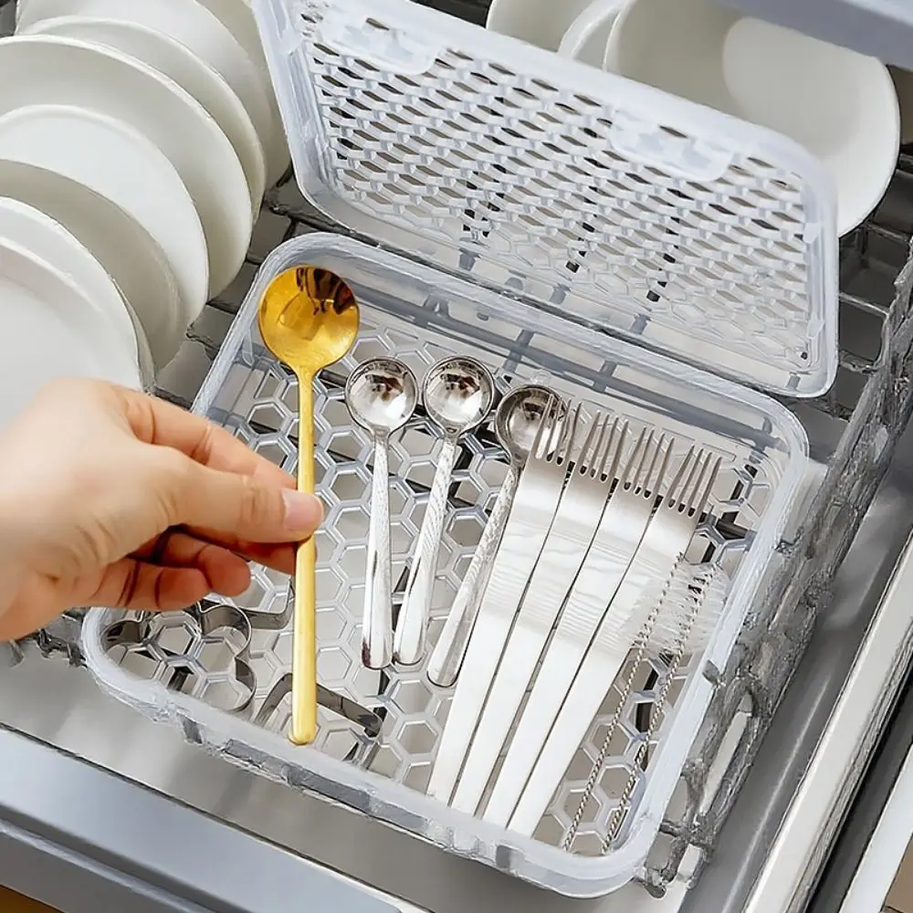 Hollow Out Dishwasher Tableware Cleaning Box Food Grade Double-side Chopsticks Cleaning Storage Box Space Saving Plastic