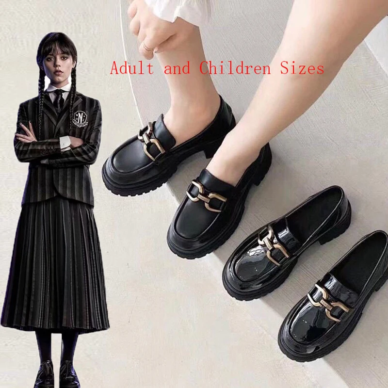 

Wednesday Addams Family Cosplay Adult Kids Thick Bottom Shoes Vintage Gothic Wind Fashion Single Shoes For Halloween Party Shoes