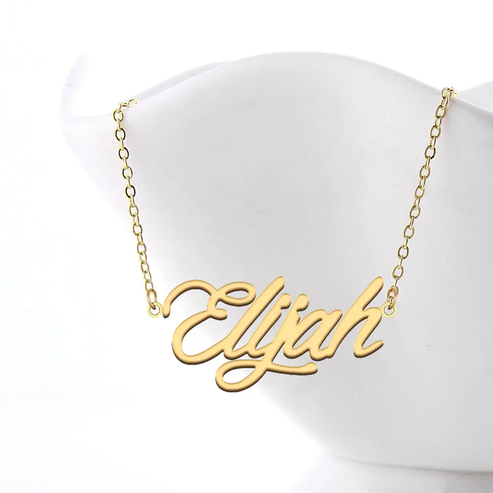 Stainless Steel Elijah Name Necklace Personalized for Women Gold Plated Nameplate Pendant Girlfriend Gift