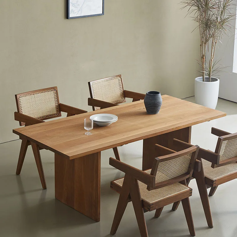 Medieval wabi sandy wind solid wood pine long dining table Nordic home rectangular table study desk desk tea table