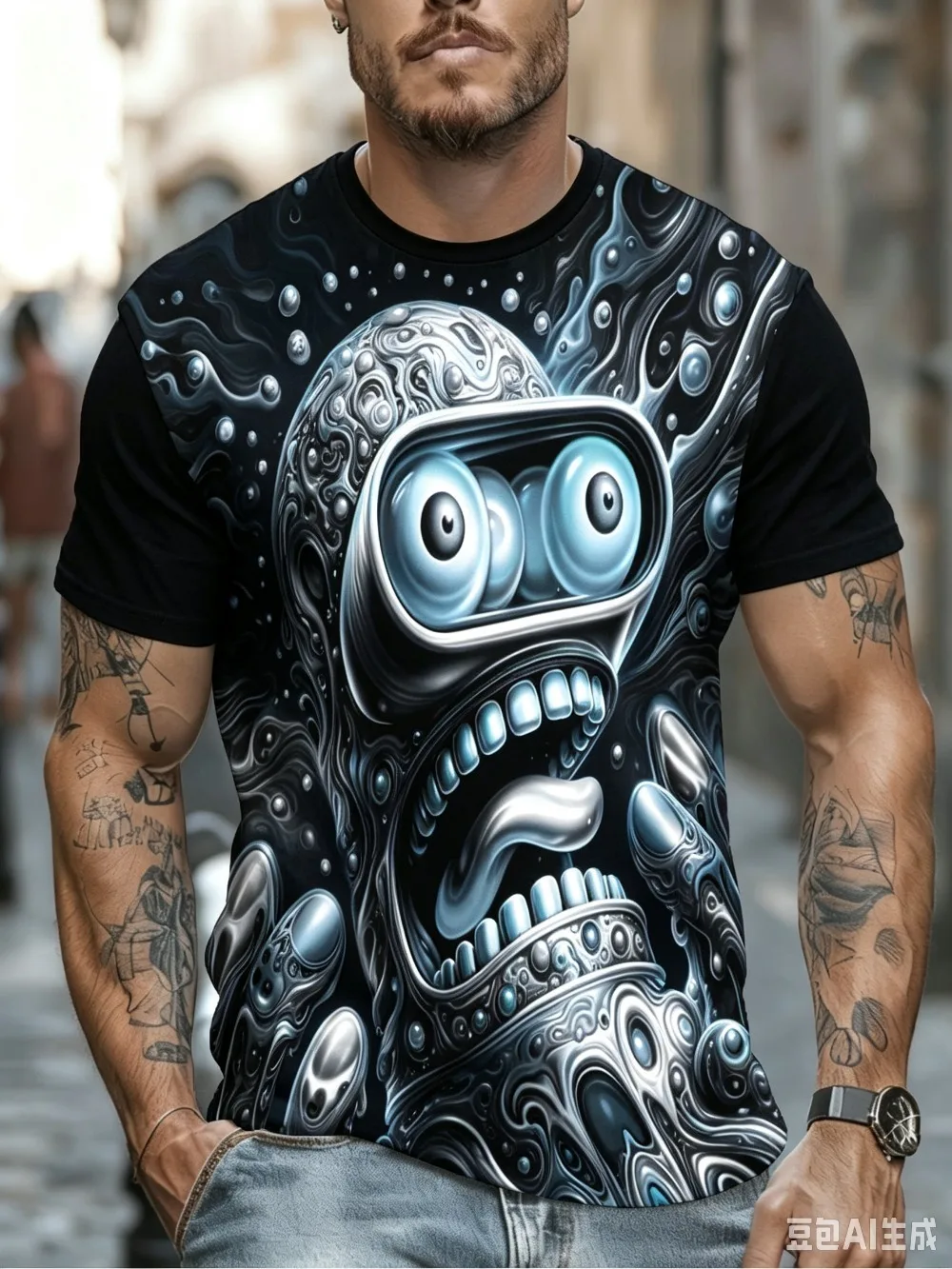 Psychedelic Neon Monster 3D Printed Men T-shirt Breathable Leisure Quick-drying for Outdoor Harajuku Streetwear Style Sport Tops