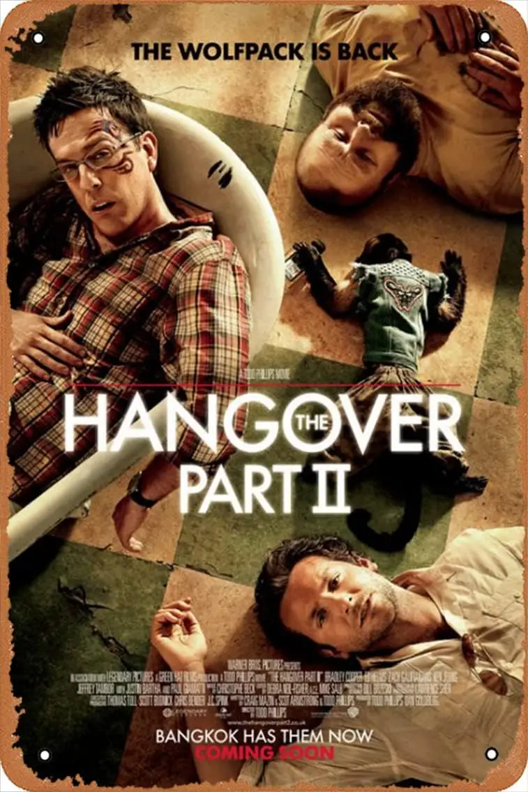 1p,THE HANGOVER PART II (#2 OF 10) WOLFPACK IS BACK in 2011. Vintage metal tin logo  poster Movie poster