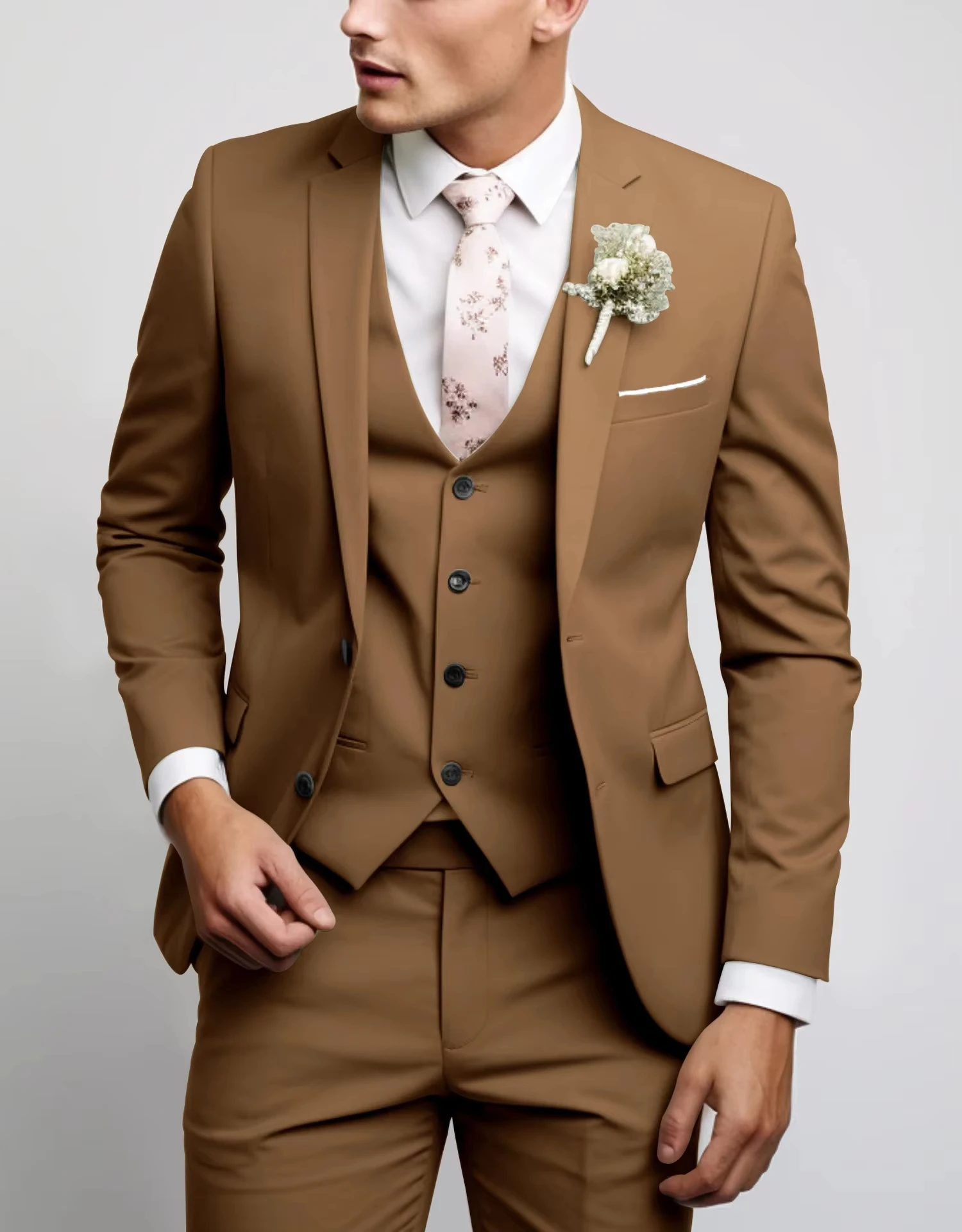 

2026 Fashion Men Slim Fit Two Button Suit Set Cross Three Piece Business Suit Blazer+Vest+Pant