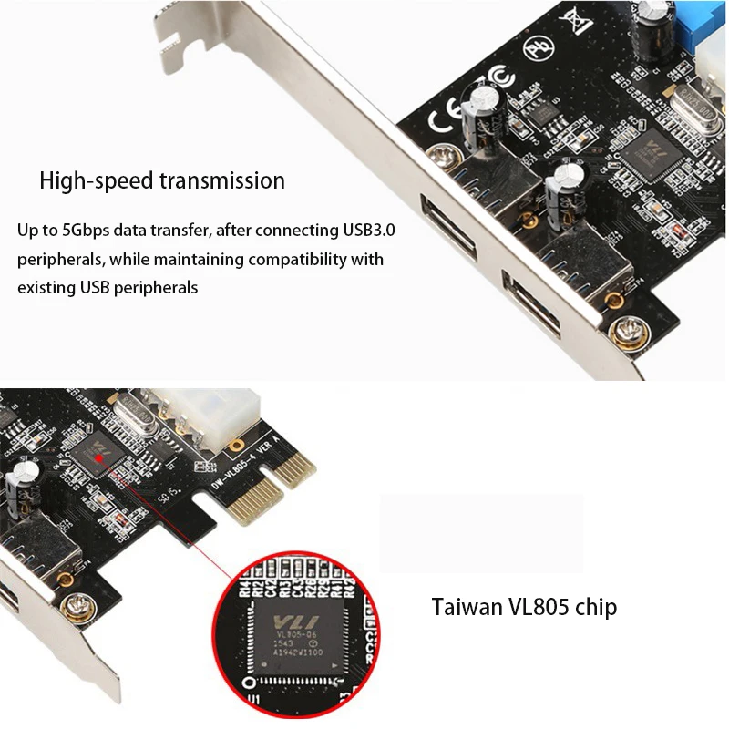 Плата расширения PCIE на USB3.0 USB3.0 HUB для настольного компьютера Адаптер PCIE Riser Card Разветвитель Адаптер Удлинитель PCIe Конвертер Чип VL805