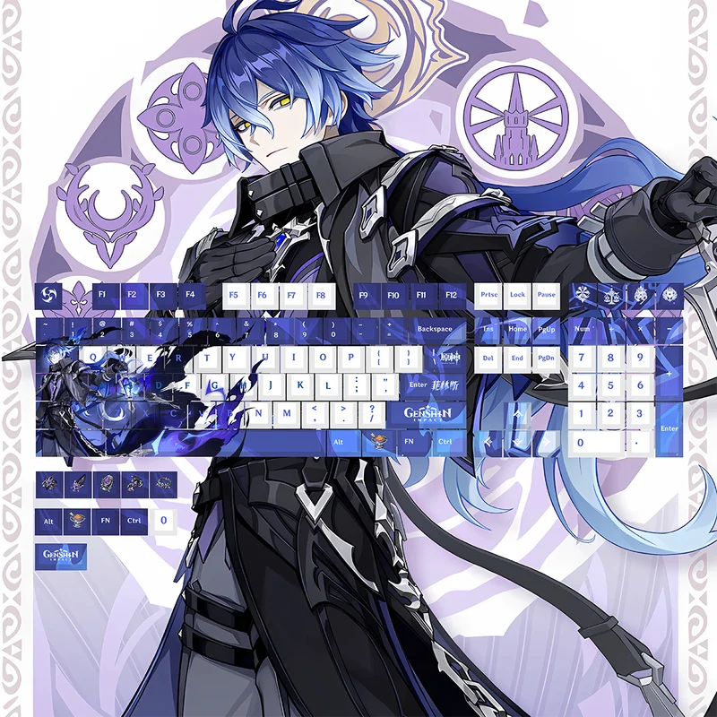 คีย์แคปธีมเกม Genshin Impact ตัวละครฟลินส์ ลาอมา สกีร์ค คีย์แคปธีมอนิเมชั่นเกม PBT Cherry High Side Light สำหรับคีย์บอร์ดแบบ Mechanical