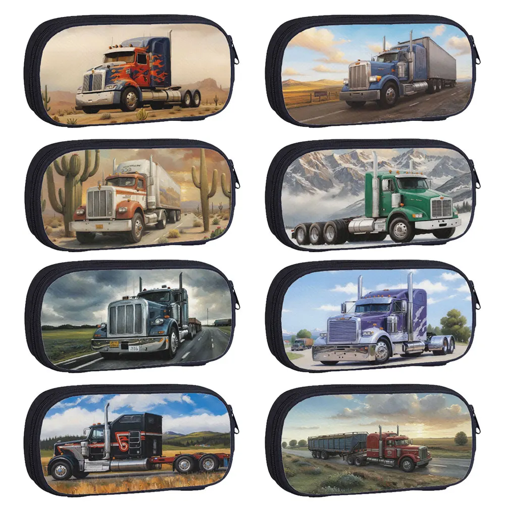 

Cool Semi Trailer Trucks Print Cosmetic Bag School Cases Pencil Box Stationary Bags Cosmetic Case Brush Holder Pencil Bag