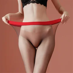 Sexy Women Thin 360 Seamless Oil Shiny Sockings Elastic Shaping Pantyhose Sheer See Through Tights Crotchless Stockings