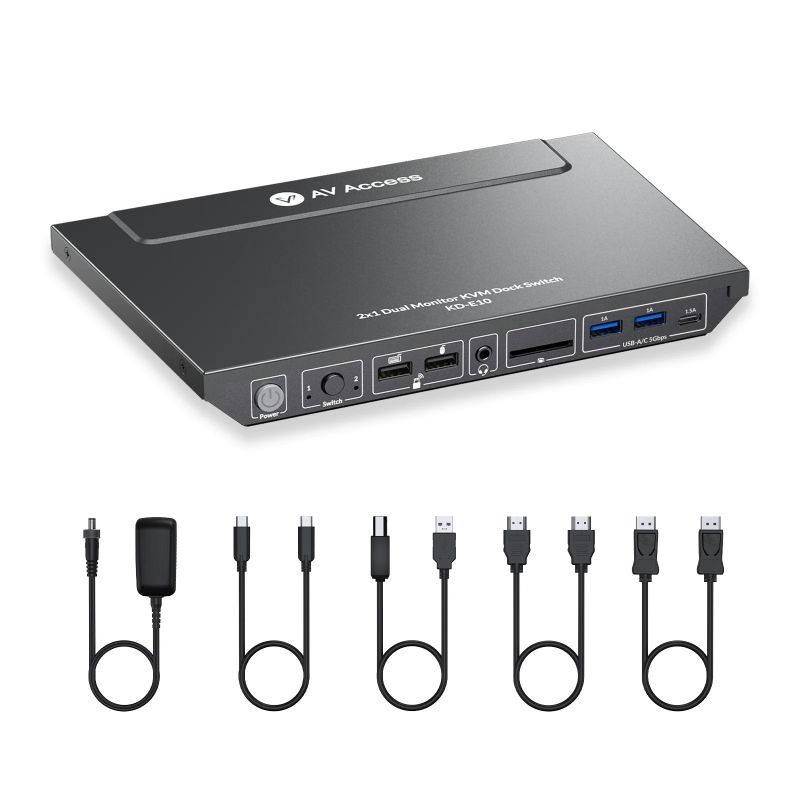 AV Access KVM Switch Docking Station for 2 Monitors 2 Computers, Laptop&Desktop, 4K@60Hz, EDID 1G Ethernet,100WPD(KD-E10)