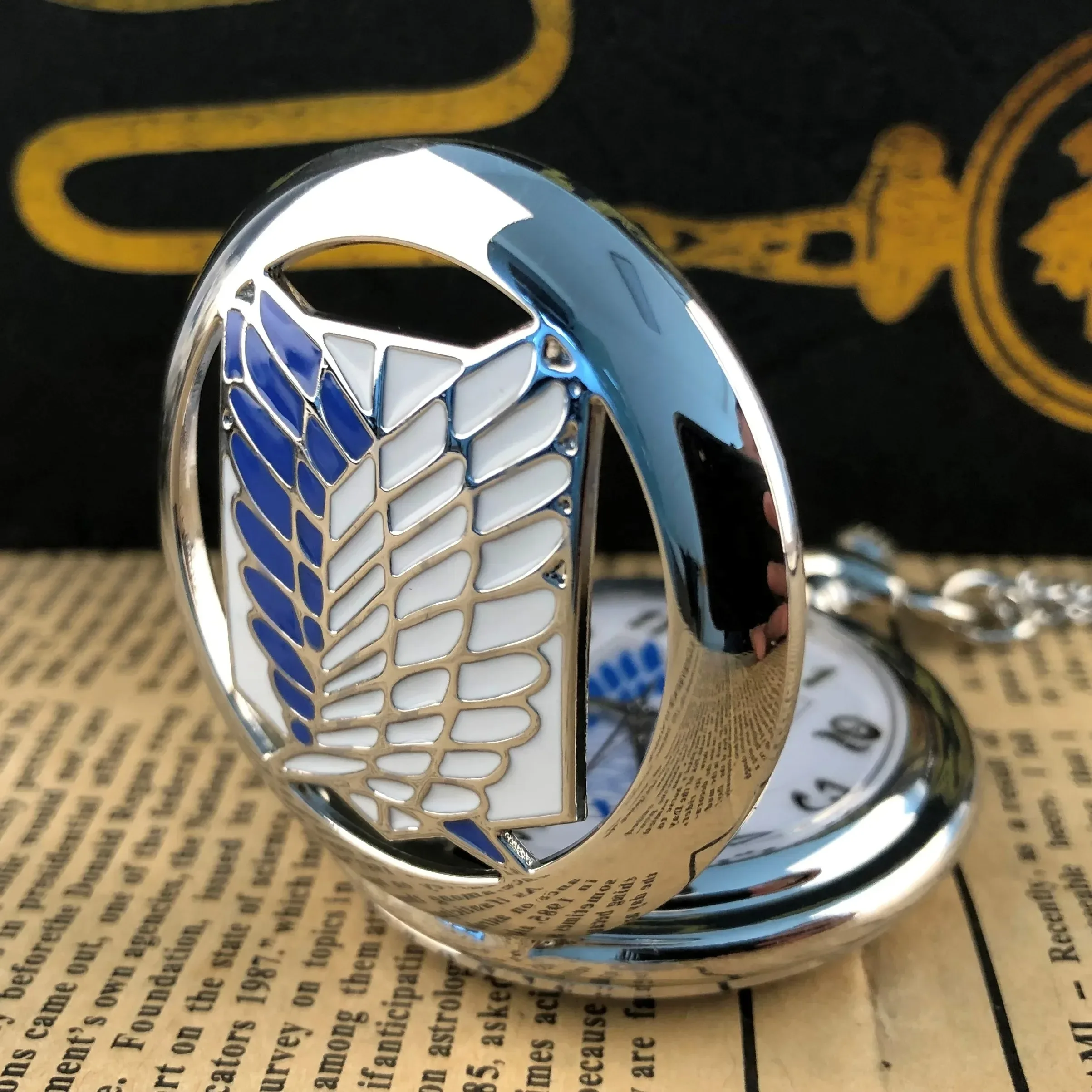 독특한 실버 블루 윙 배지 쿼츠 포켓 시계 고품질 유니섹스 목걸이 펜던트 쥬얼리 남녀 공용 선물