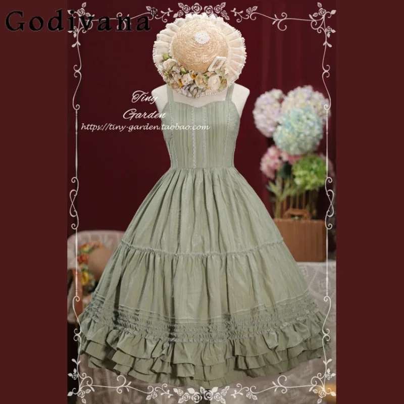 

Lolita Style Double Draw with Bow Elegant Tank Top Dress Sweet and Cute Girl 2026 New Retro Mid-length High Waist Jsk Dress