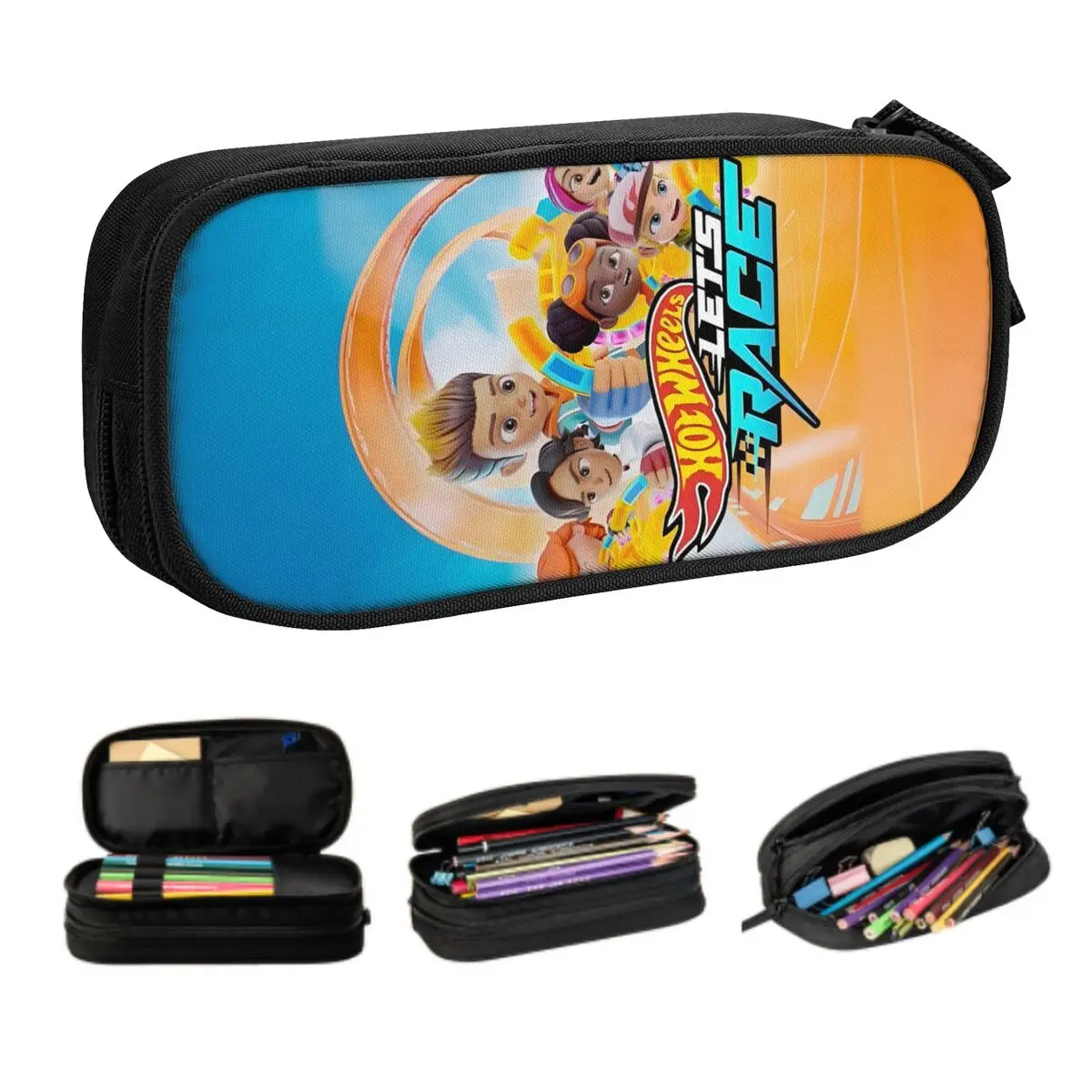 

Custom Hots Wheelses Pencil Case for Girl Boy Large Capacity Racing Car Cartoon Game Pen Bag Box School Accessories