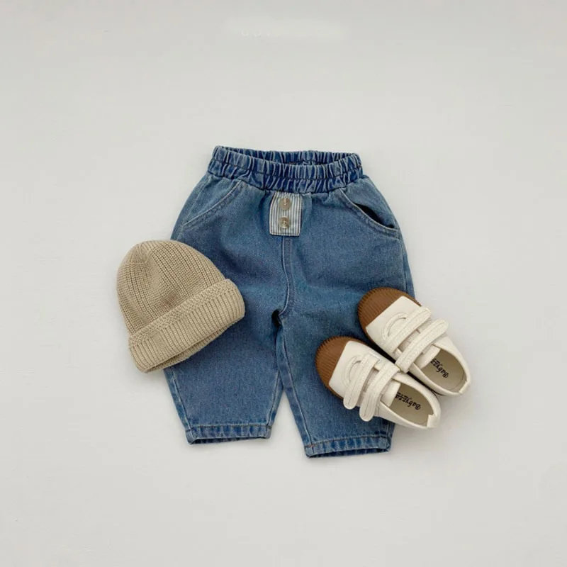 Calça jeans casual para meninos e meninas, calça harém solta e monocromática infantil, roupas jeans na moda para criança, nova, 2024