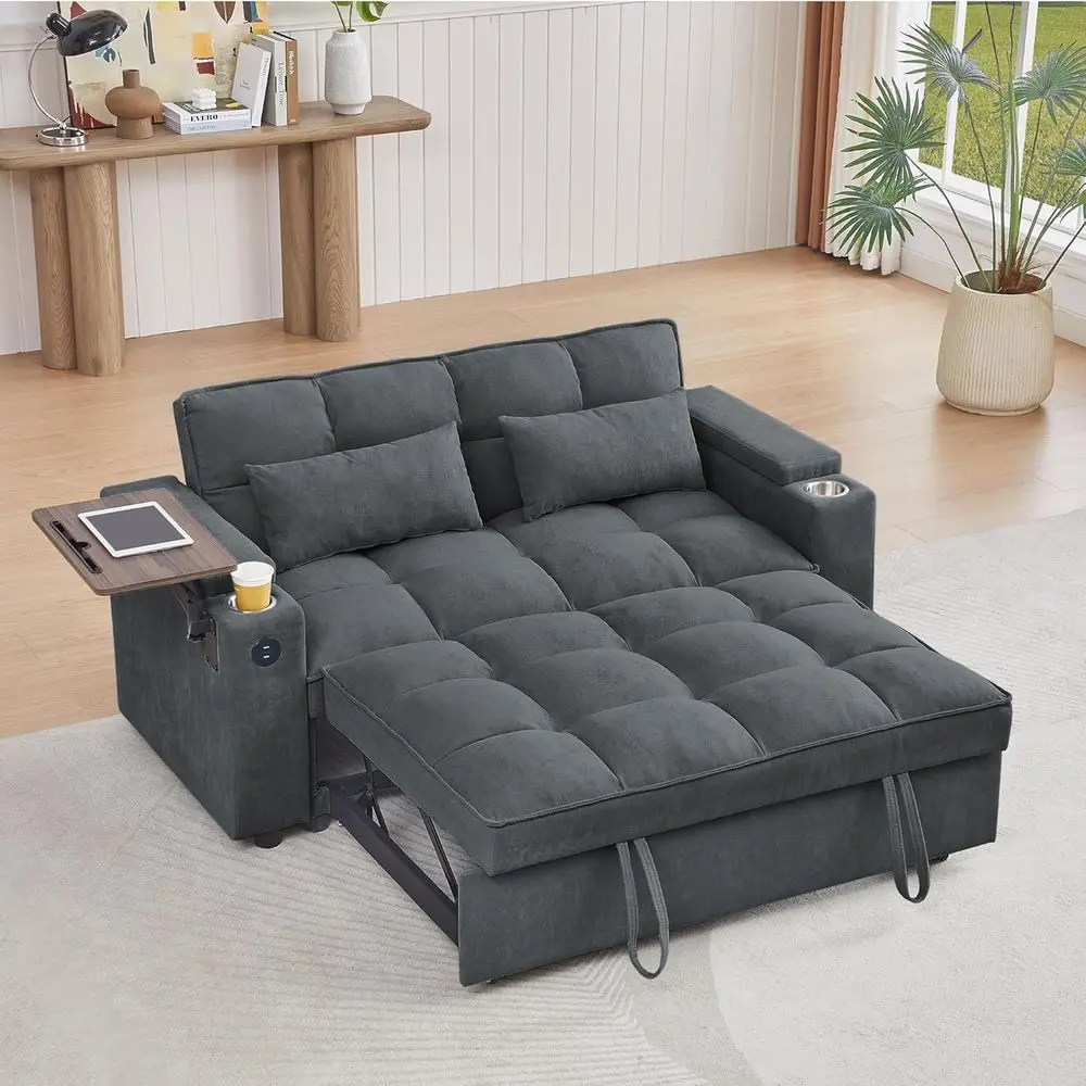 65 Convertible Sleeper Sofa Bed with Adjustable Backrest, Chaise Lounge, Side Table, and USB/Type-C Ports - Modern & Functional