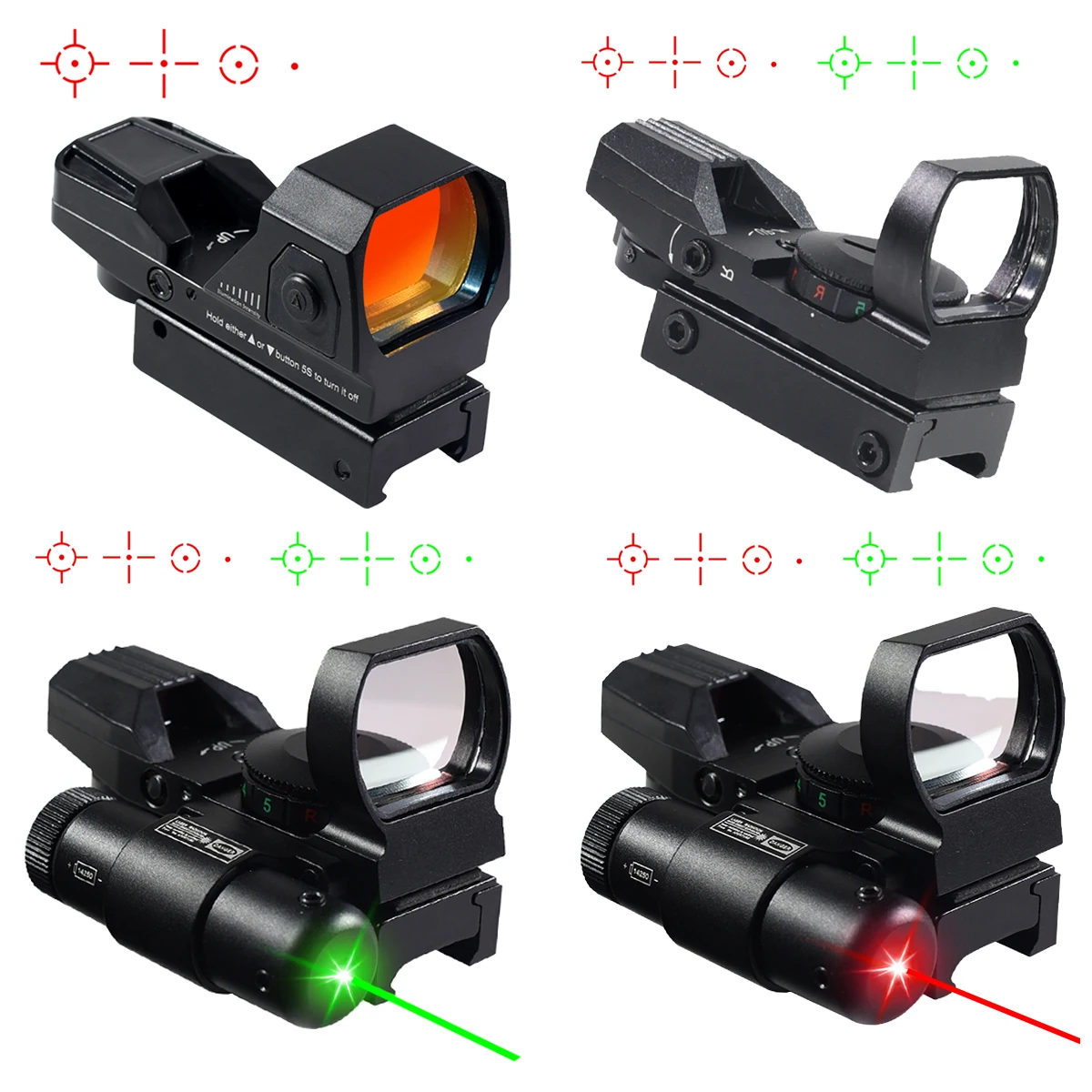 Tactical HD101 Red Dot Sight Series with Laser Combination Riflescope Optical Airsoft Adjustable Reflex 4 Reticle Scope Hunting