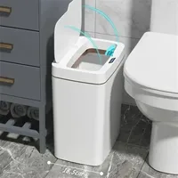 Smart Sensor Trash Can with Lid 15L Bathroom Narrow Slit Electronic Garbage Bin Touchless Toilet Induction Wastebasket Dustbin