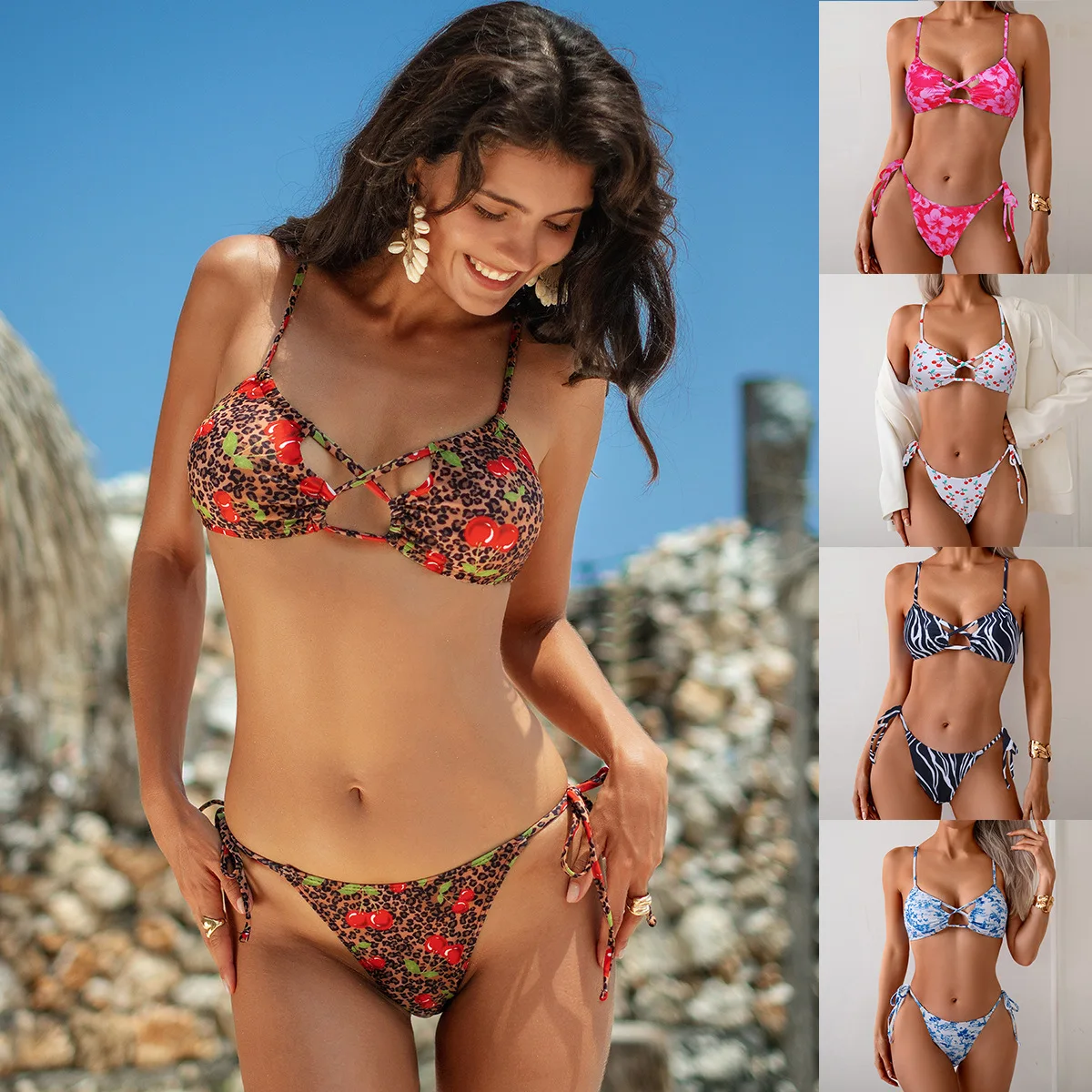 

Europe and America 2025 New Swimsuit Women's Style Sexy Lace-up Printed Bikini Swimsuit Bikini