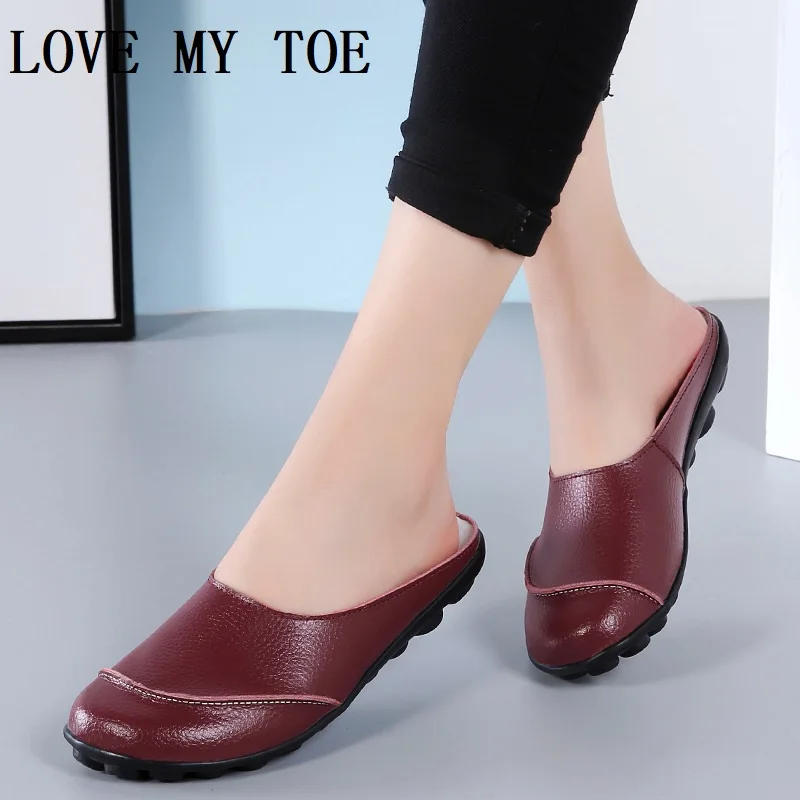 Shoes Woman 2024 Trend Summer Casual Elegant Breathable Soft Lazy Half Genuine leather Flats Shoes For Women Zapatillas Mujer