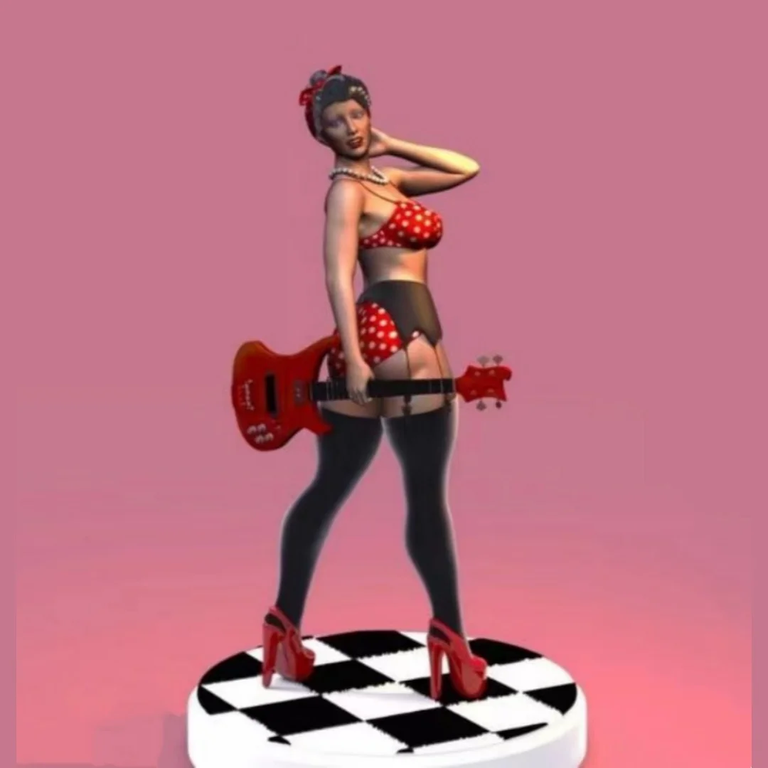 Resin Model Figure, 1/24 Scale Sexy Female Guitarist , GK, Unassembled and Unpainted Kit, 3D DIY Toy