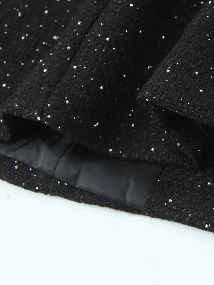 Hh moda feminina pequena fragrância lantejoulas retalhos blazer casaco feminino high street casual duplo breasted jaqueta de manga comprida