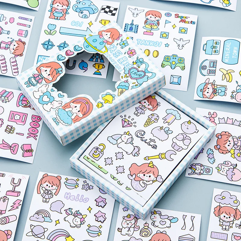 50 Sheets/box, Hand Account Stickers Are Not Repeated, Small Fresh and Cute Cartoon Character Stickers, Gift Box Decoration